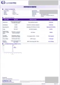 GHK-Cu 100 mg batch COA, first page, low-resolution preview